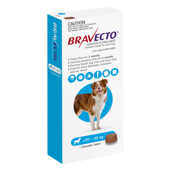 Bravecto chewable tablet for large dogs 44-88 lbs, flea and tick prevention