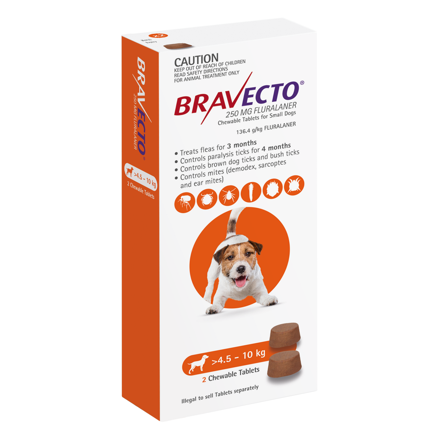 Bravecto orange chewable flea and tick prevention for small dogs, long-lasting protection