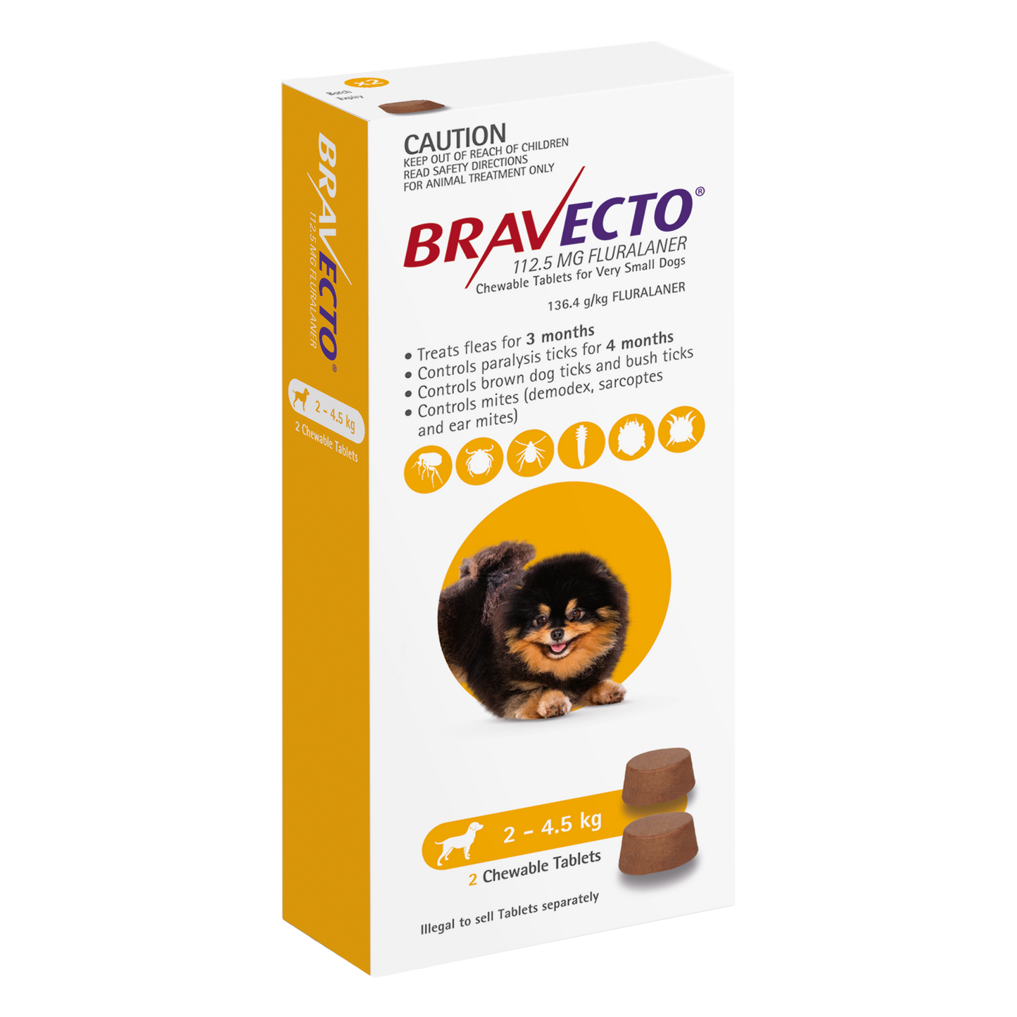 Bravecto yellow chewable flea and tick prevention for toy and mini breed dogs