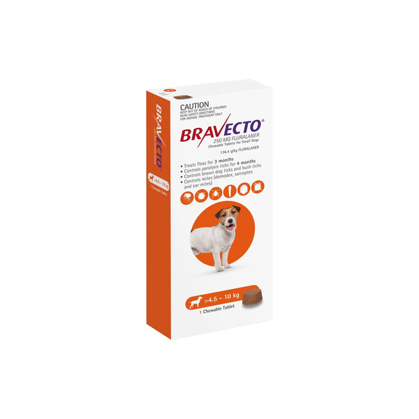 Bravecto Chewables for Small Dogs 9.9-22 lbs 4.5-10 kg Orange – front of pack – front of pack
