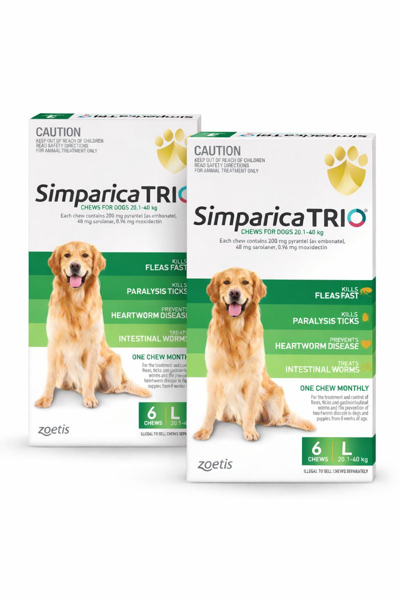 Simparica TRIO Chewables for Large Dogs (44.3–88 lbs) – Green 12 Chews