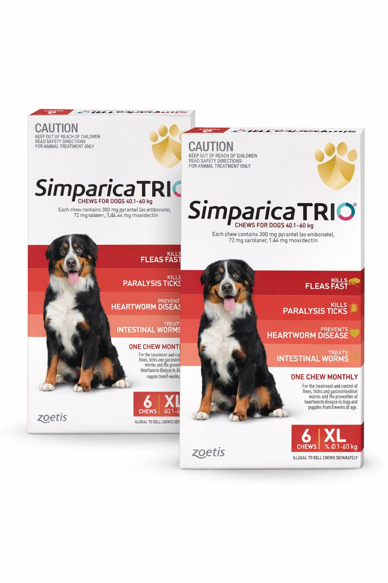 Simparica TRIO Chewables for Extra Large Dogs (88.1–132 lbs) – Red 12 Chews