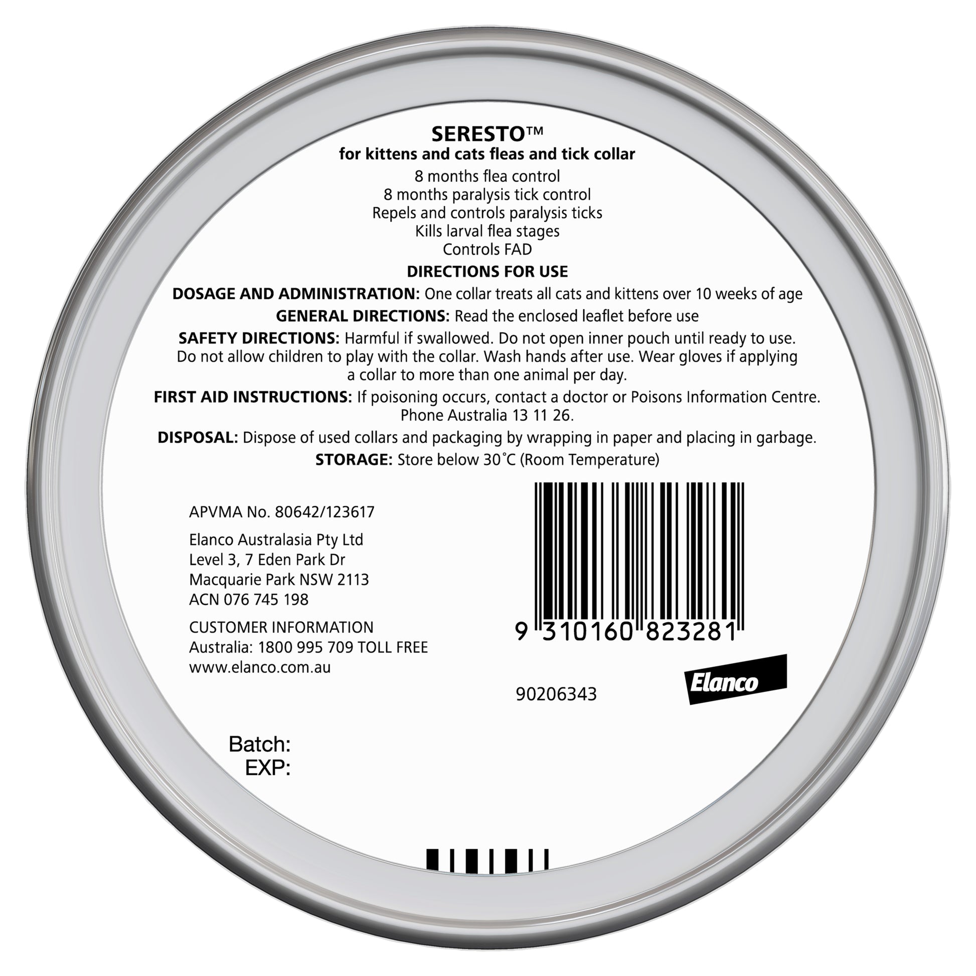 Seresto flea collar for kittens and adult cats, 8-month parasite prevention