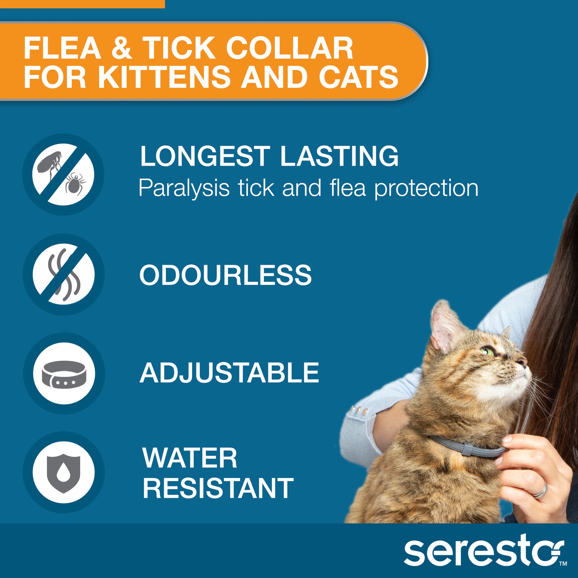 Seresto flea and tick collar for cats and kittens, orange pack, long-lasting protection