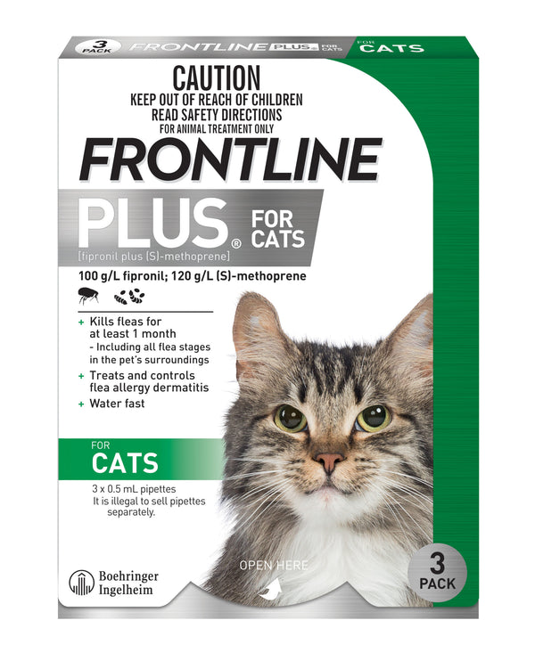 Frontline Plus flea and tick treatment for cats, monthly spot-on protection
