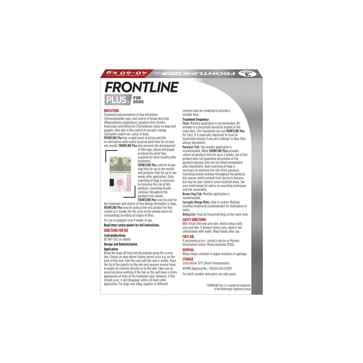 Frontline Plus for Extra Large Dogs 89-132 lbs - Red – back of pack