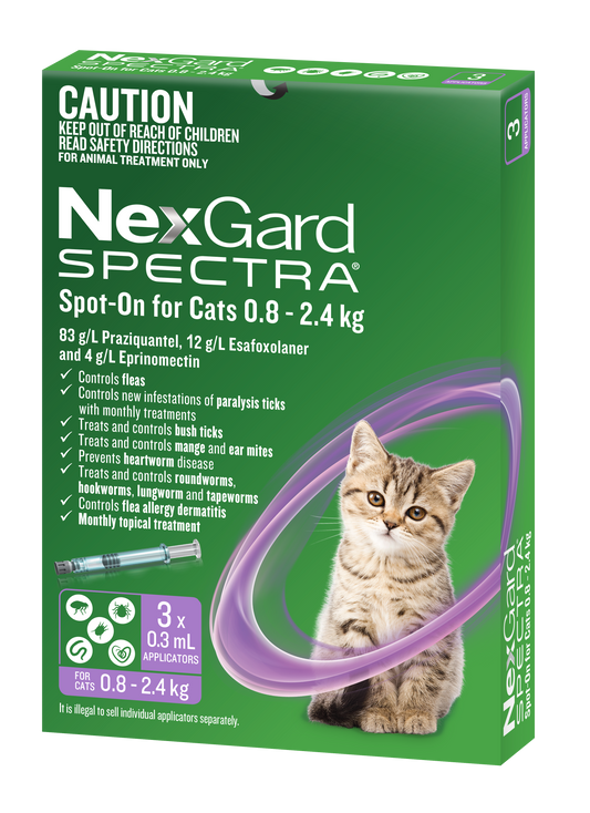 NexGard Spectra purple spot-on for small cats 1.8-5.3 lbs, flea tick worm protection