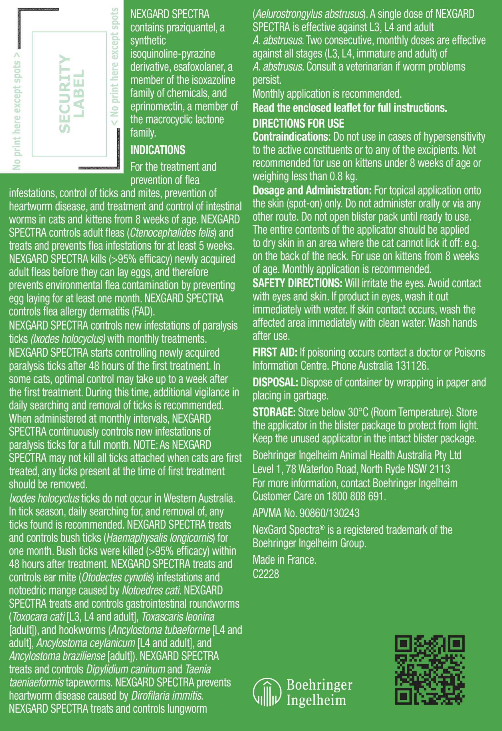 Back of pack — directions & ingredients