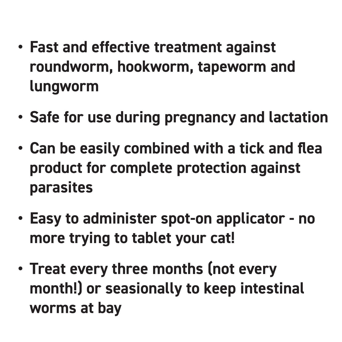 Black text on white background listing benefits of Profender Spot On for large cats.