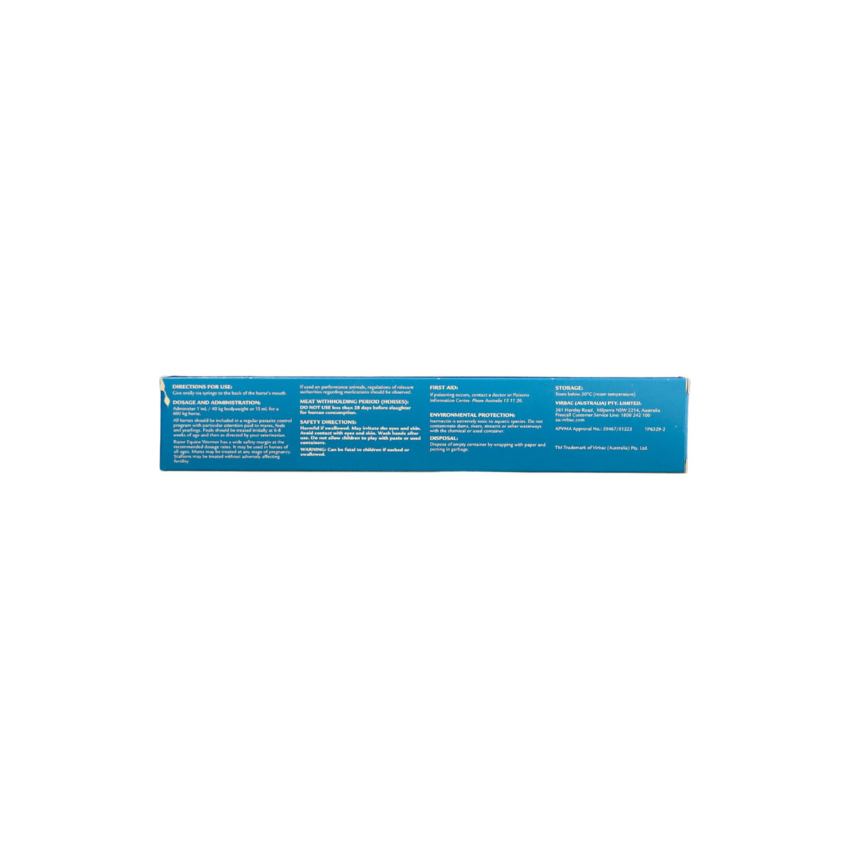Razor Equine Wormer – back of pack