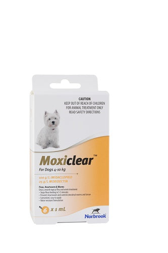Moxiclear packaging for dogs with a white background