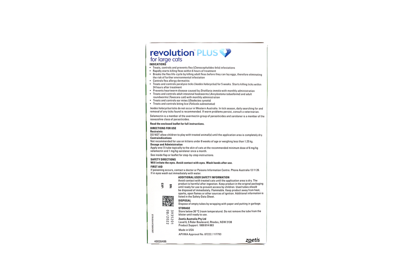 Revolution Plus green pack for big cats, broad-spectrum parasite control