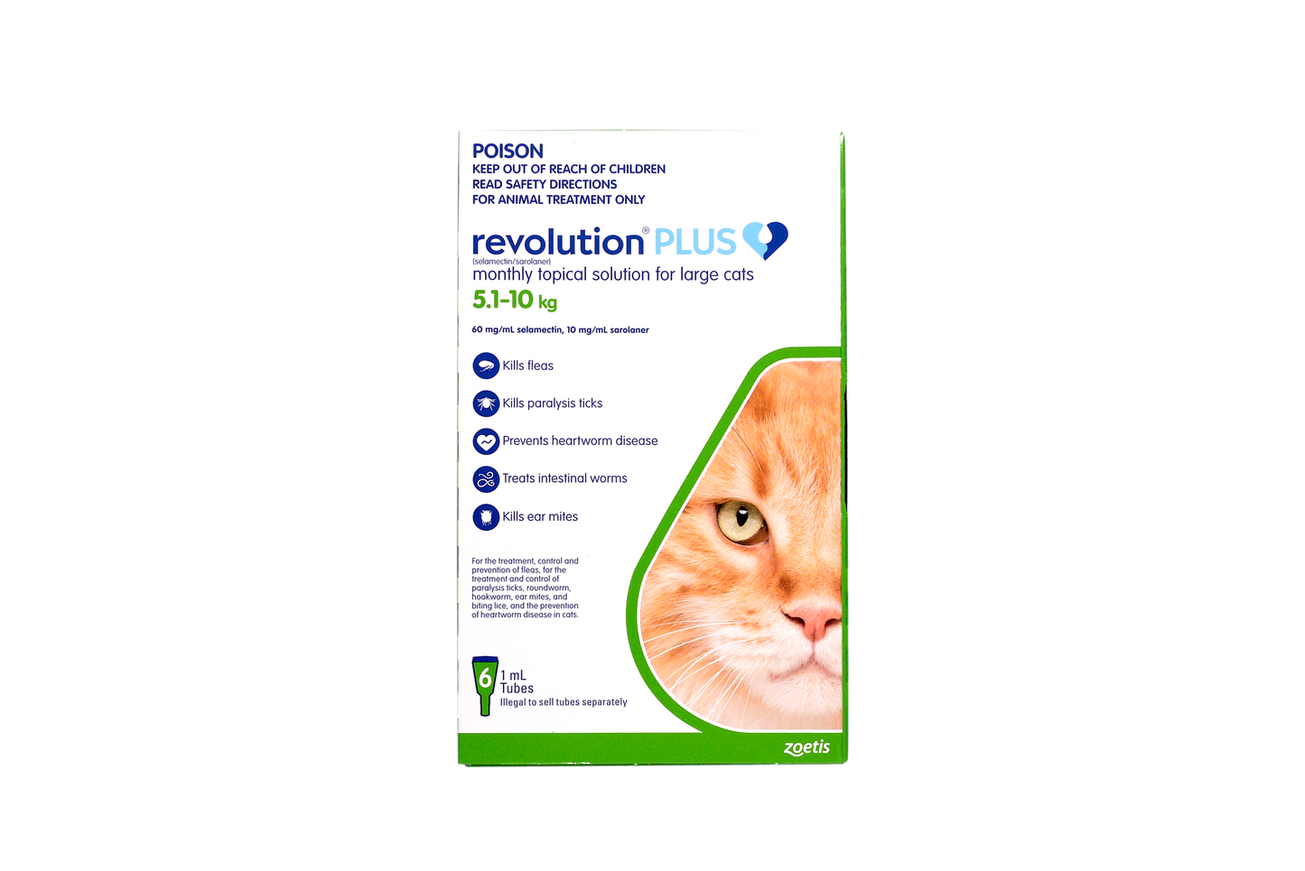 Revolution Plus topical solution for large cats 11.1-22 lbs, green box packaging