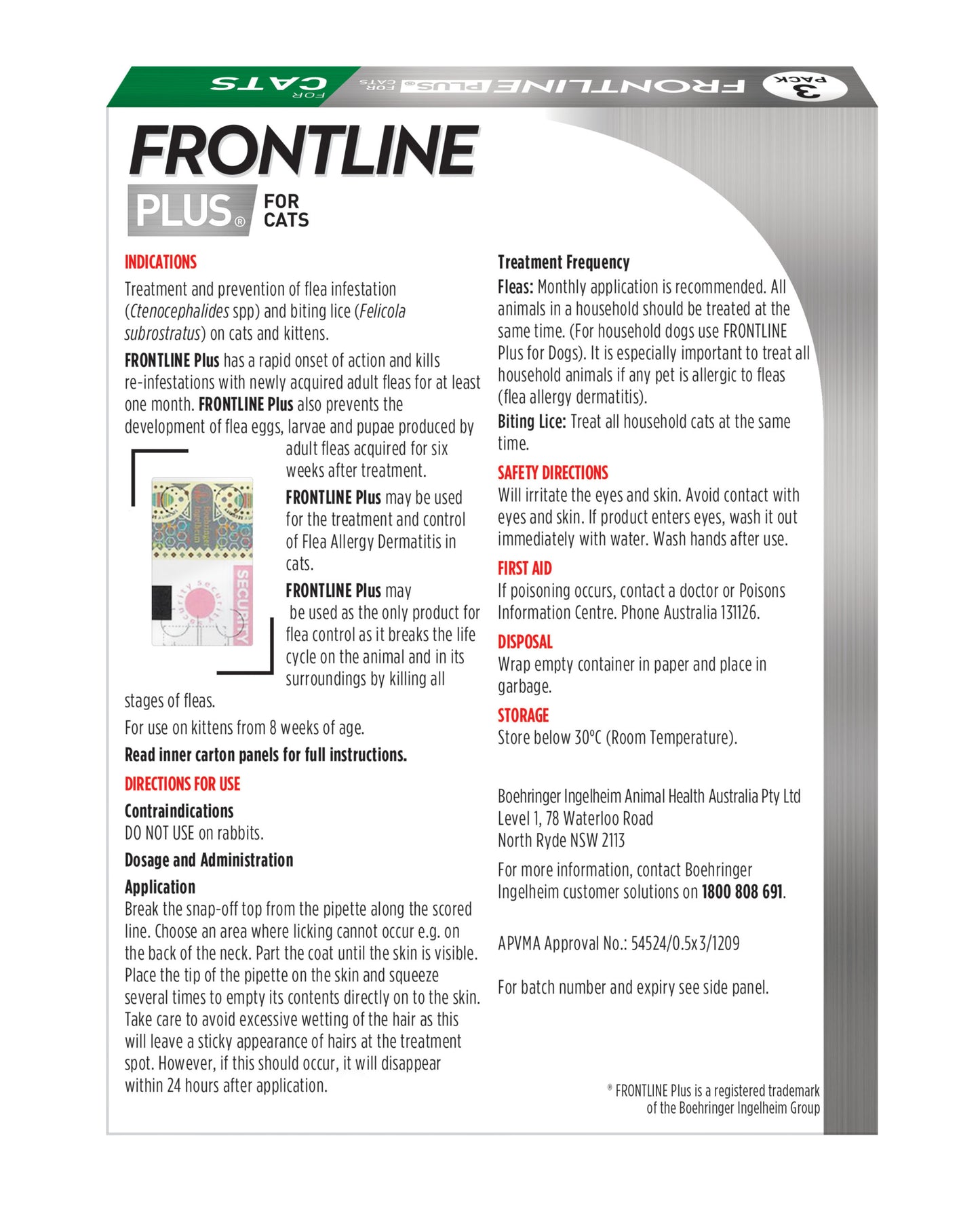 Frontline Plus cat flea and tick control, easy-to-apply topical solution
