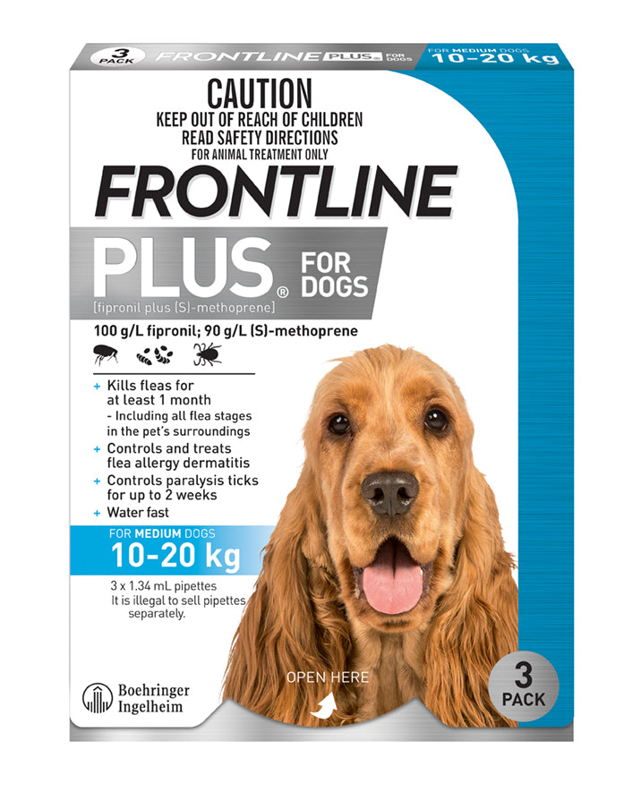 Frontline Plus Blue for Medium Dogs 23–44 lbs – carton 3 pack
