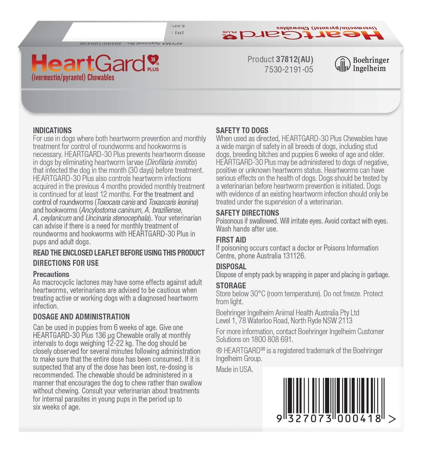 HeartGard Plus Green chewable – back panel