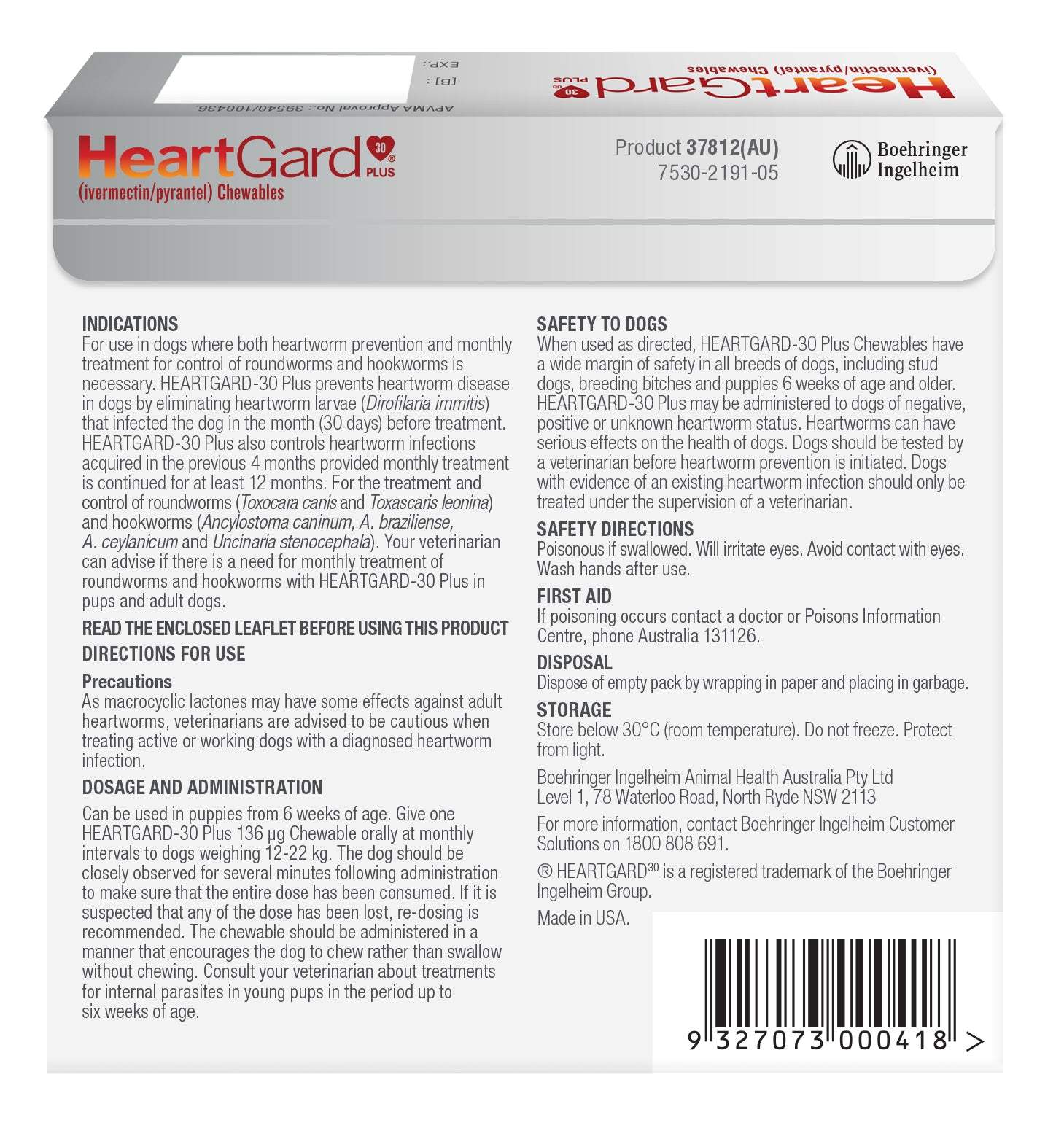 HeartGard Plus Green chewable – back panel