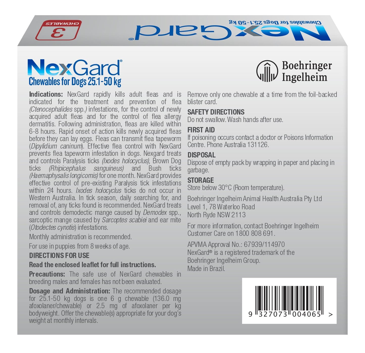 NexGard Red large dog chewable – back panel