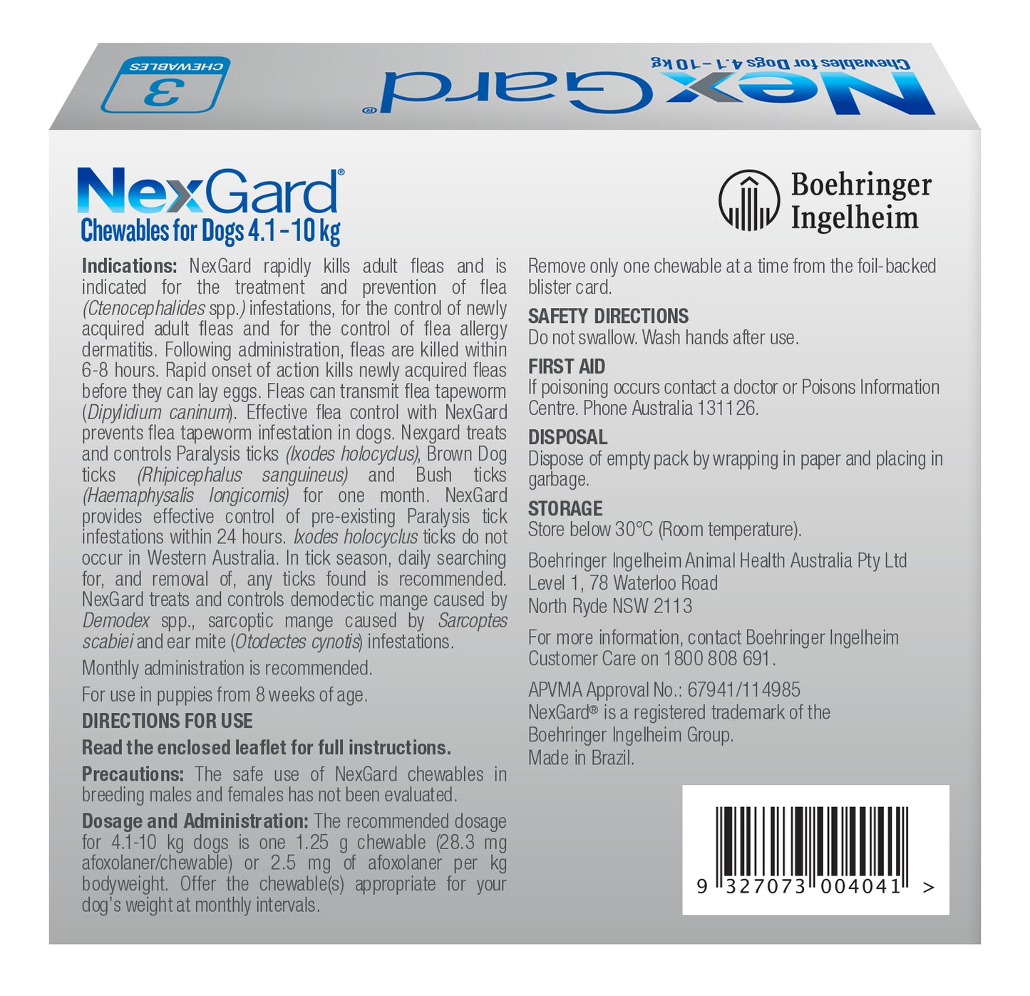 NexGard Blue small dog chewable – back panel