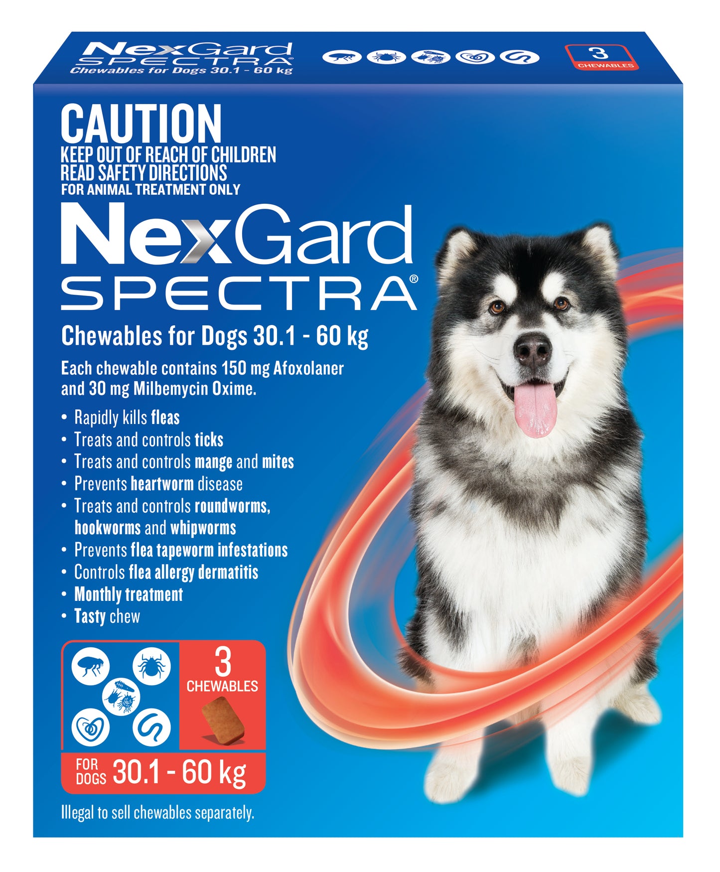 Lifestyle image with NexGard Spectra red pack chewable for very large dogs