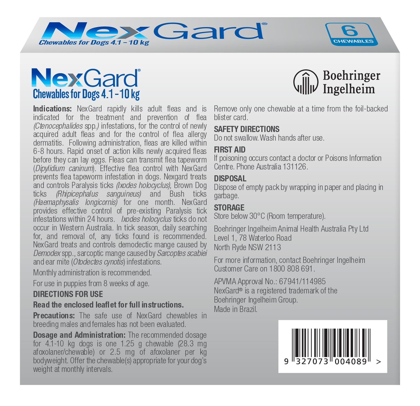 NexGard Chewables Dog Small 10.1 - 24lbs Blue