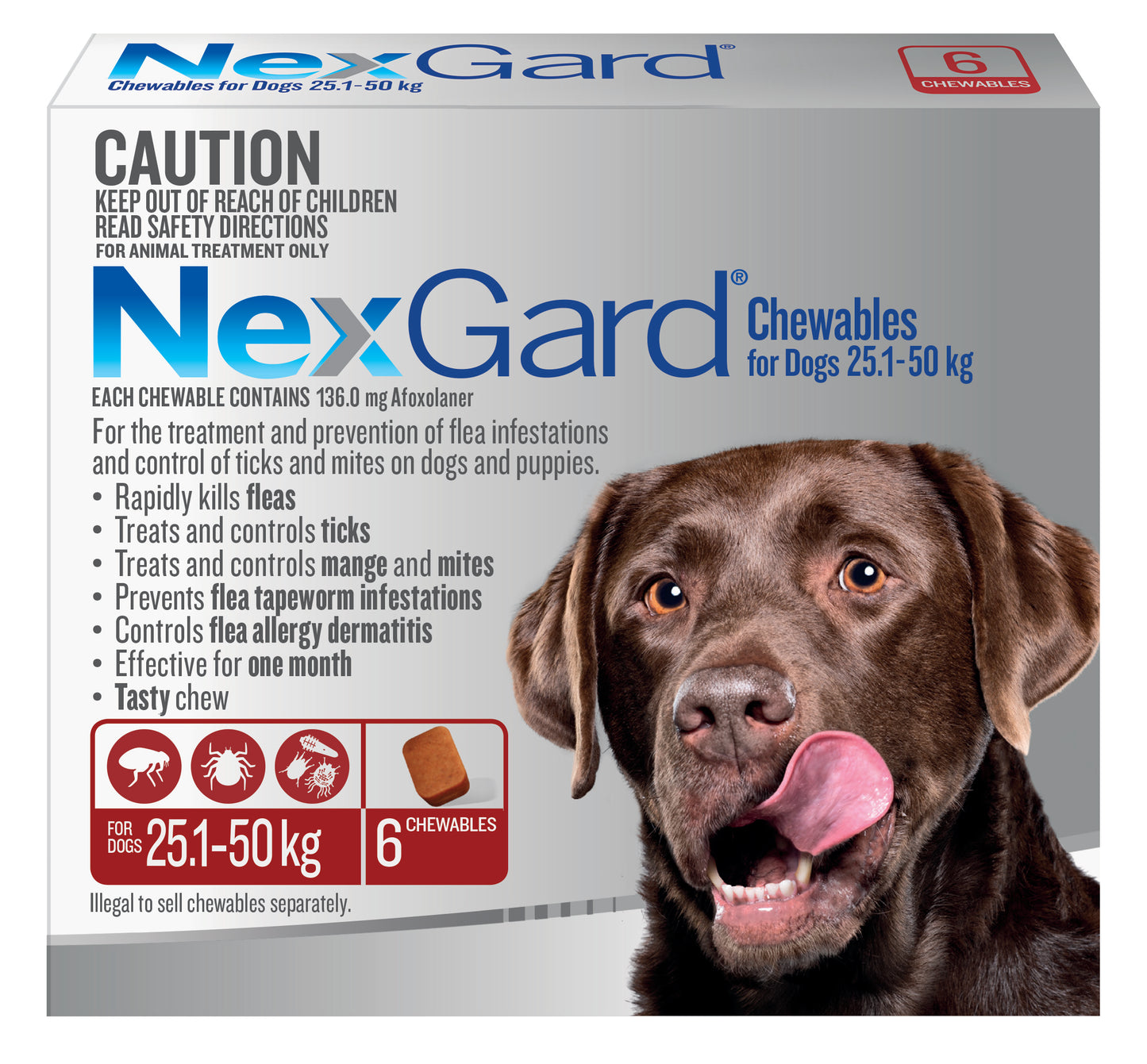 NexGard Red 6-pack for large dogs 60–121 lbs