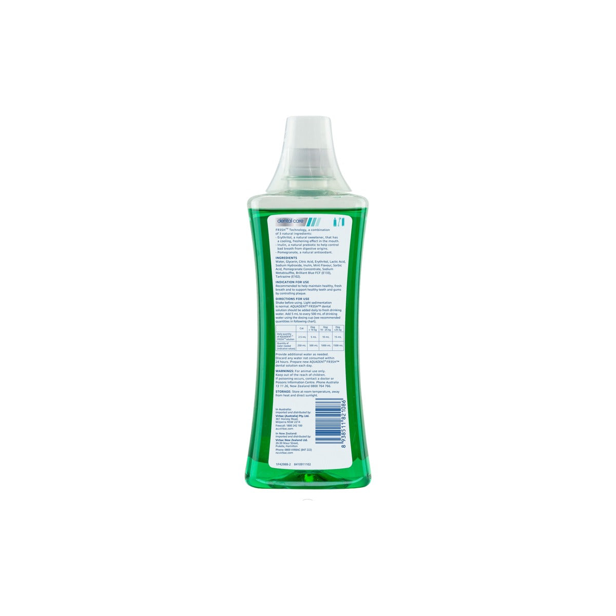 AQUADENT FR3SH Water Additive for Dogs Cats – back of pack – back of pack