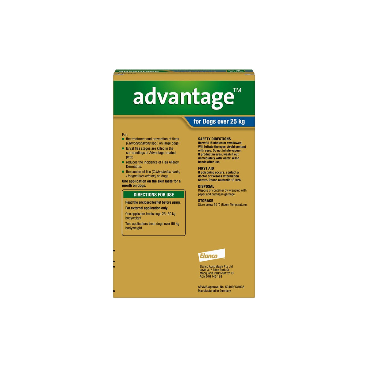 Advantage for Dogs Over 55lbs Over 25kg – back of pack – back of pack
