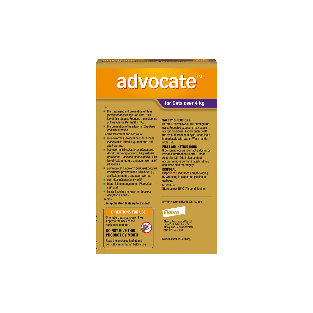 Advocate Spot-On For Cats Over 9lbs 4kg up – back of pack