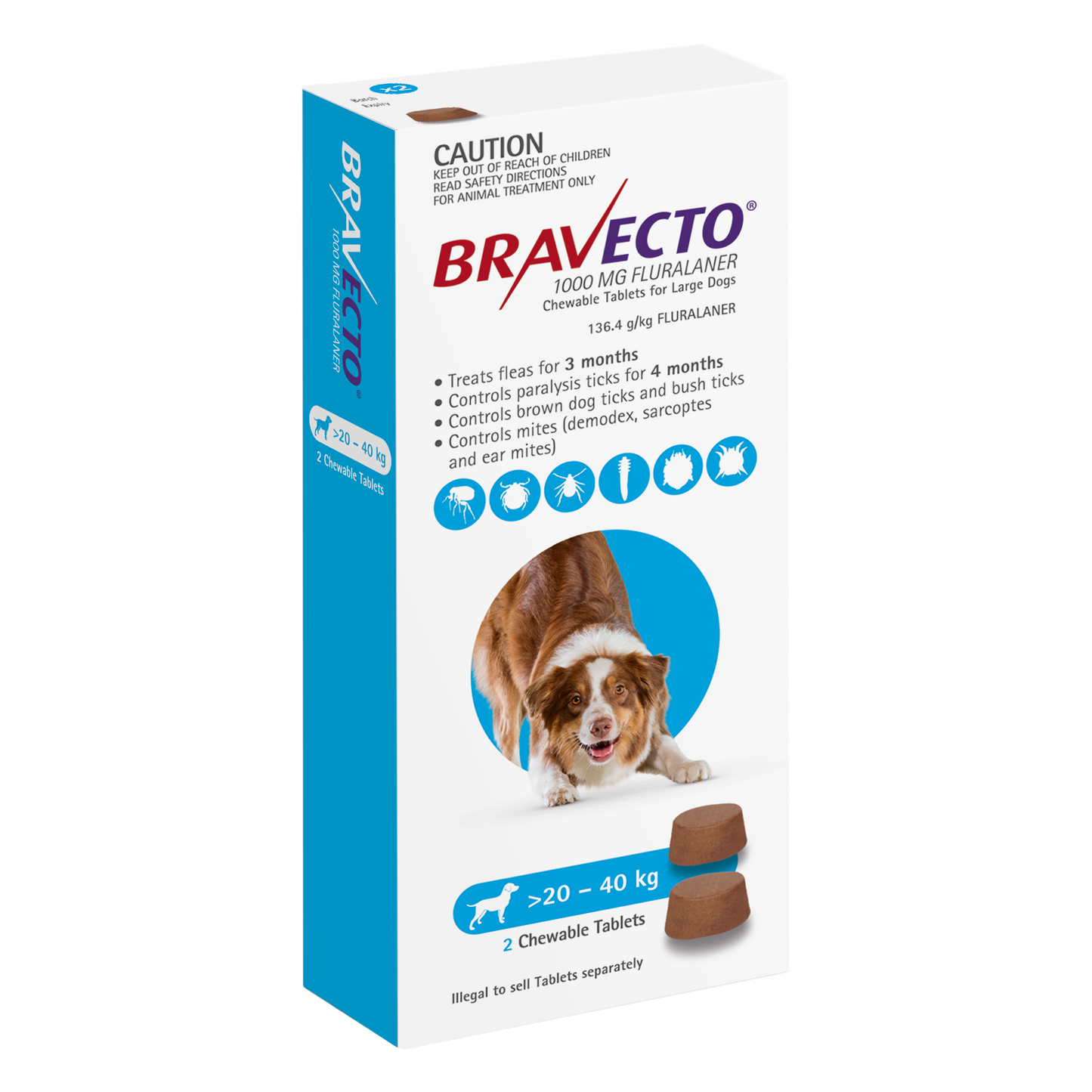 Bravecto large dog chewable flea and tick treatment, 44-88 lbs, blue pack