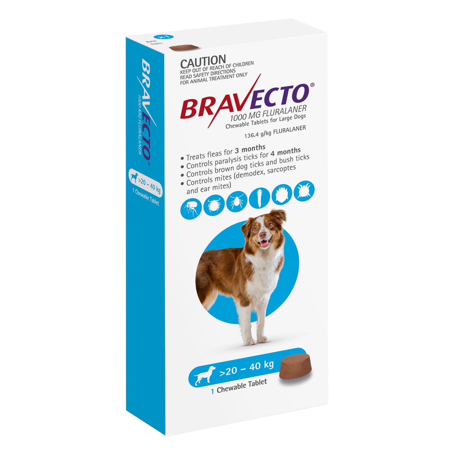 Bravecto chewable tablet for large dogs 44-88 lbs, flea and tick prevention