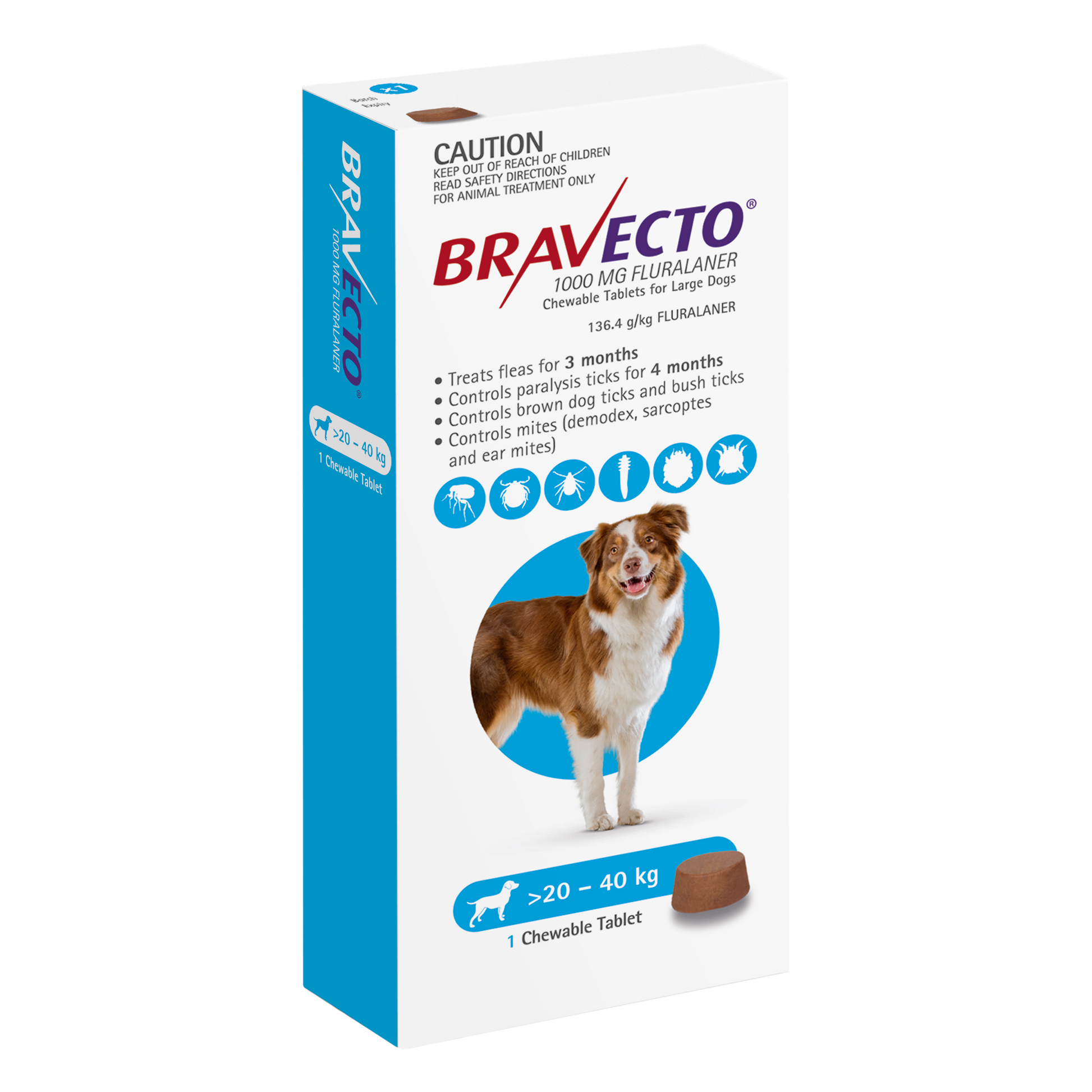 Bravecto chewable tablet for large dogs 44-88 lbs, flea and tick prevention