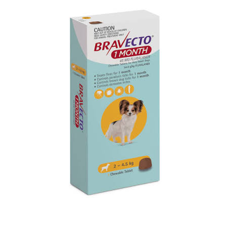 Bravecto 1 Month Very Small Dogs 4.4 - 9.9lbs Yellow 1 Pack