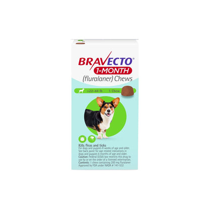 Bravecto 1-Month Chew Dogs 22-44lbs Green – front of pack