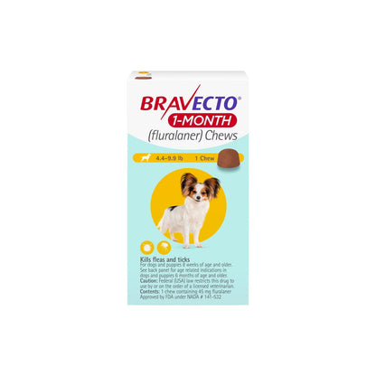 Bravecto 1-Month Chew Dogs 4.4-9.9lbs Yellow – front of pack