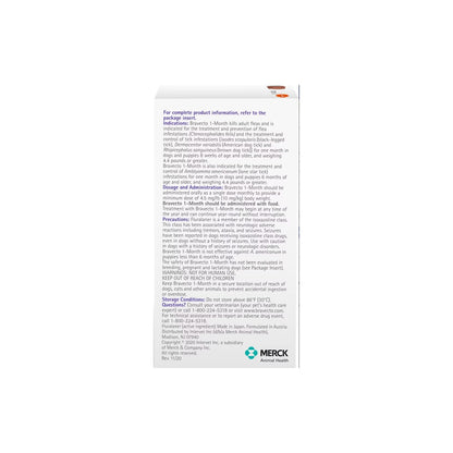 Bravecto 1-Month Chew Dogs 9.9-22lbs Orange – back of pack