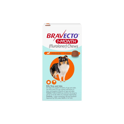 Bravecto 1-Month Chew Dogs 9.9-22lbs Orange – front of pack