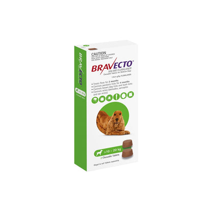 Bravecto Chewables for Medium Dogs 22-44 lbs 10-20 kg Green – front of pack