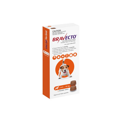 Bravecto Chewables for Small Dogs 9.9-22 lbs 4.5-10 kg Orange – front of pack