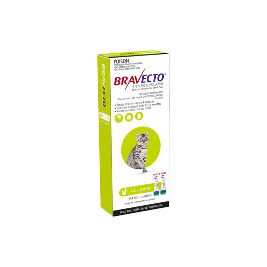 Bravecto Plus Spot On Cat 2.6-6.1lbs Green – front of pack – front of pack