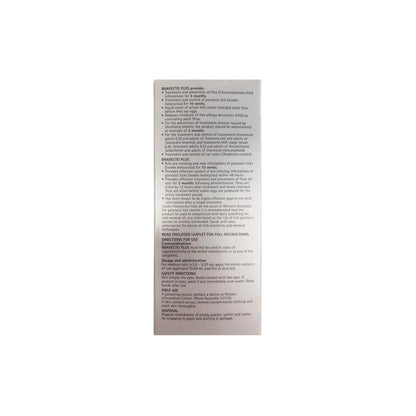 Bravecto Plus Spot On Cat Medium 6.1-13.7lbs Blue – back of pack – back of pack
