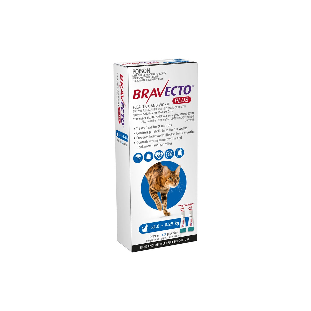 Bravecto Plus Spot On Cat Medium 6.1-13.7lbs Blue – front of pack – front of pack