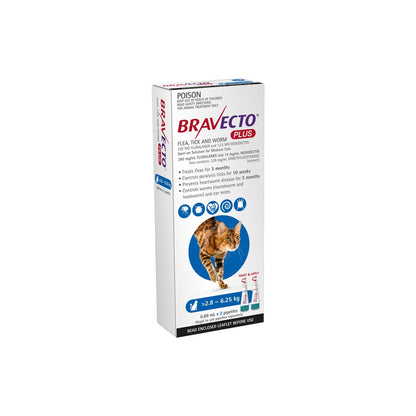 Bravecto Plus Spot On Cat Medium 6.1-13.7lbs Blue – front of pack – front of pack