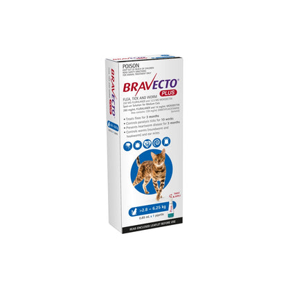 Bravecto Plus Spot On Cat Medium 6.1-13.7lbs Blue – front of pack – front of pack