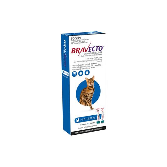 Bravecto Spot On Cat Medium 6.1-13.7lbs Blue – front of pack – front of pack