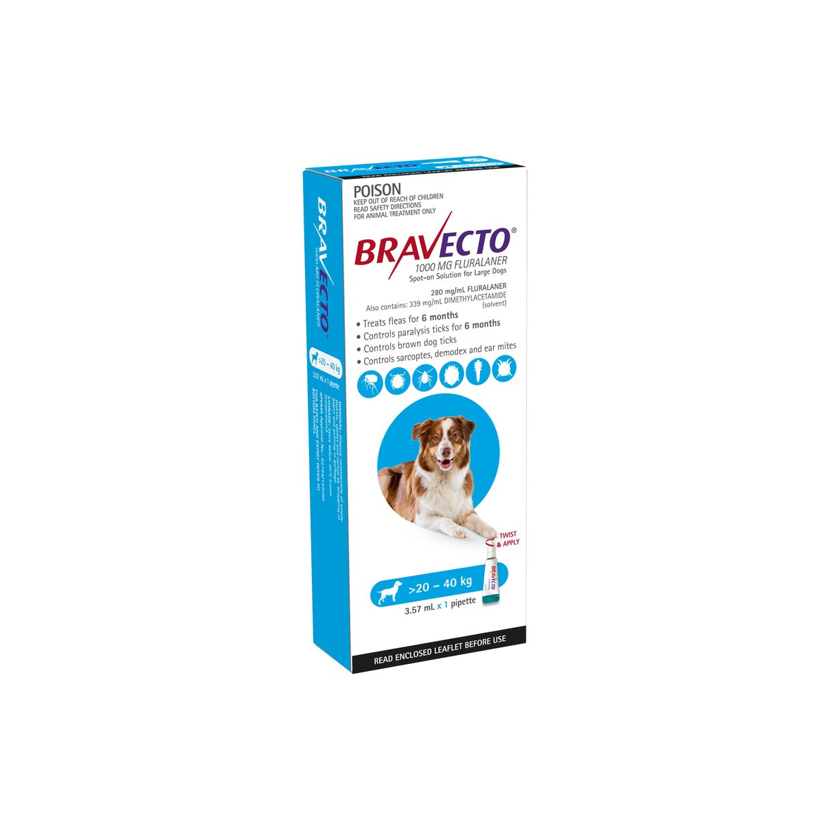 Bravecto Spot On Dog Large 44-88lbs Blue – front of pack – front of pack