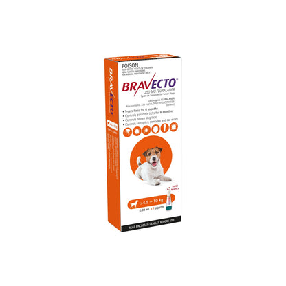 Bravecto Spot On Dog Small 9.9-22lbs Orange – front of pack – front of pack