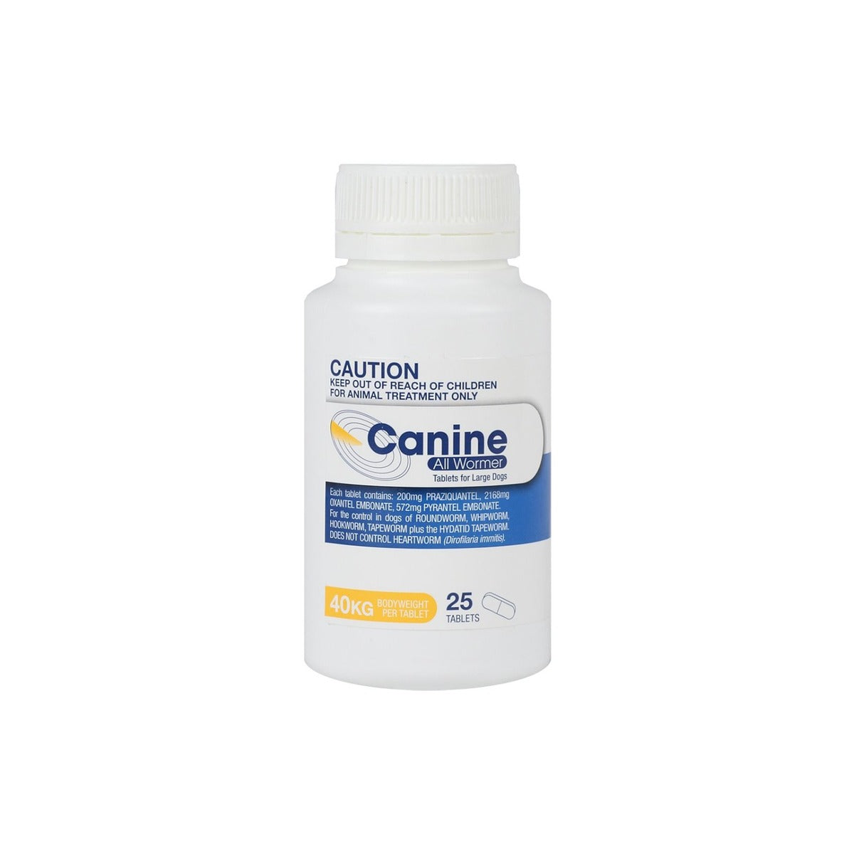 Canine Allwormer 40kg 25 Tablets – front of pack – front of pack