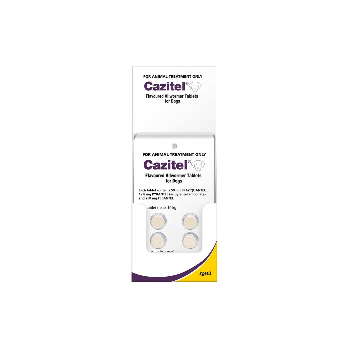 Cazitel Dog Worming Tablets 22lbs 10kg – front of pack – front of pack