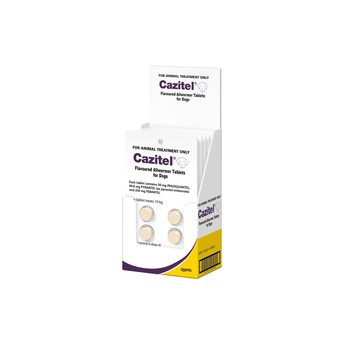 Cazitel Dog Worming Tablets 22lbs 10kg – front of pack – front of pack